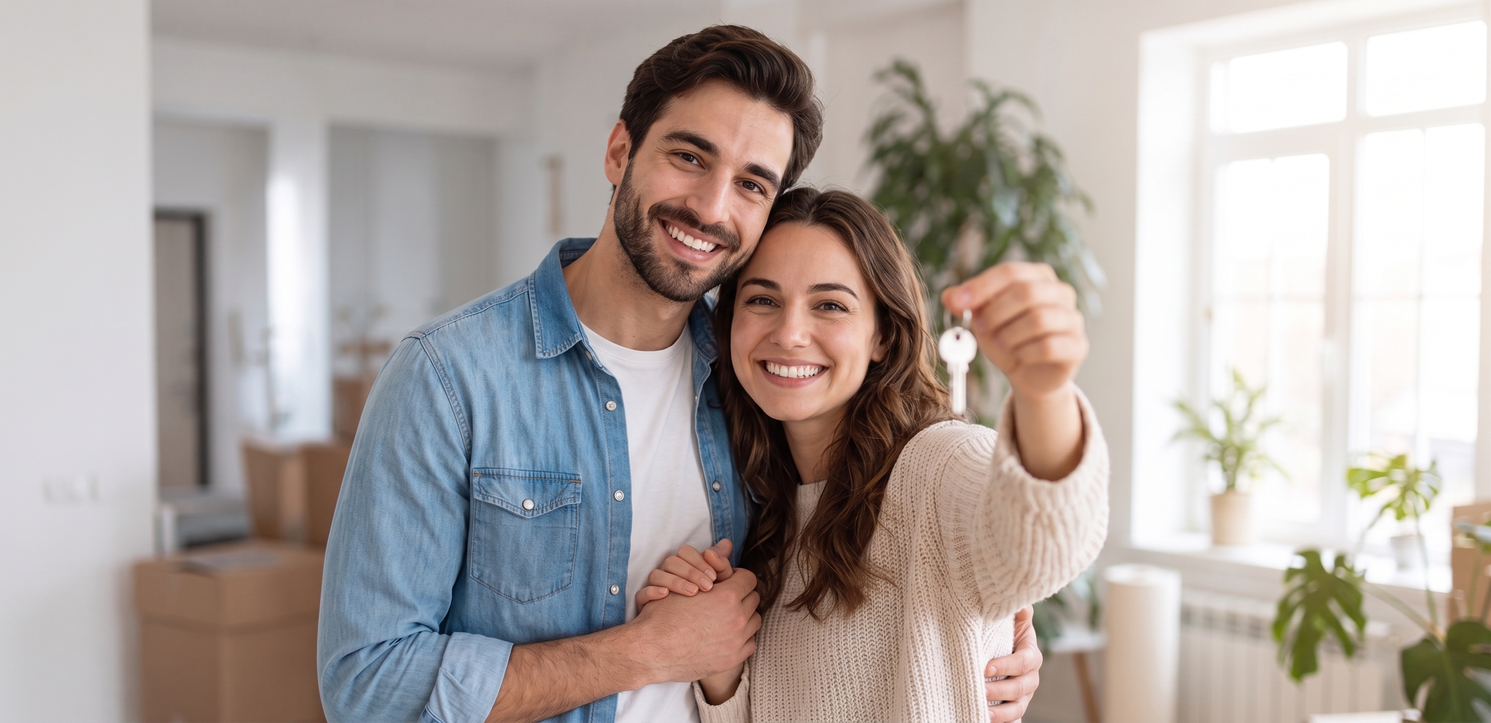 Pareja feliz con la llave de su nuevo hogar
